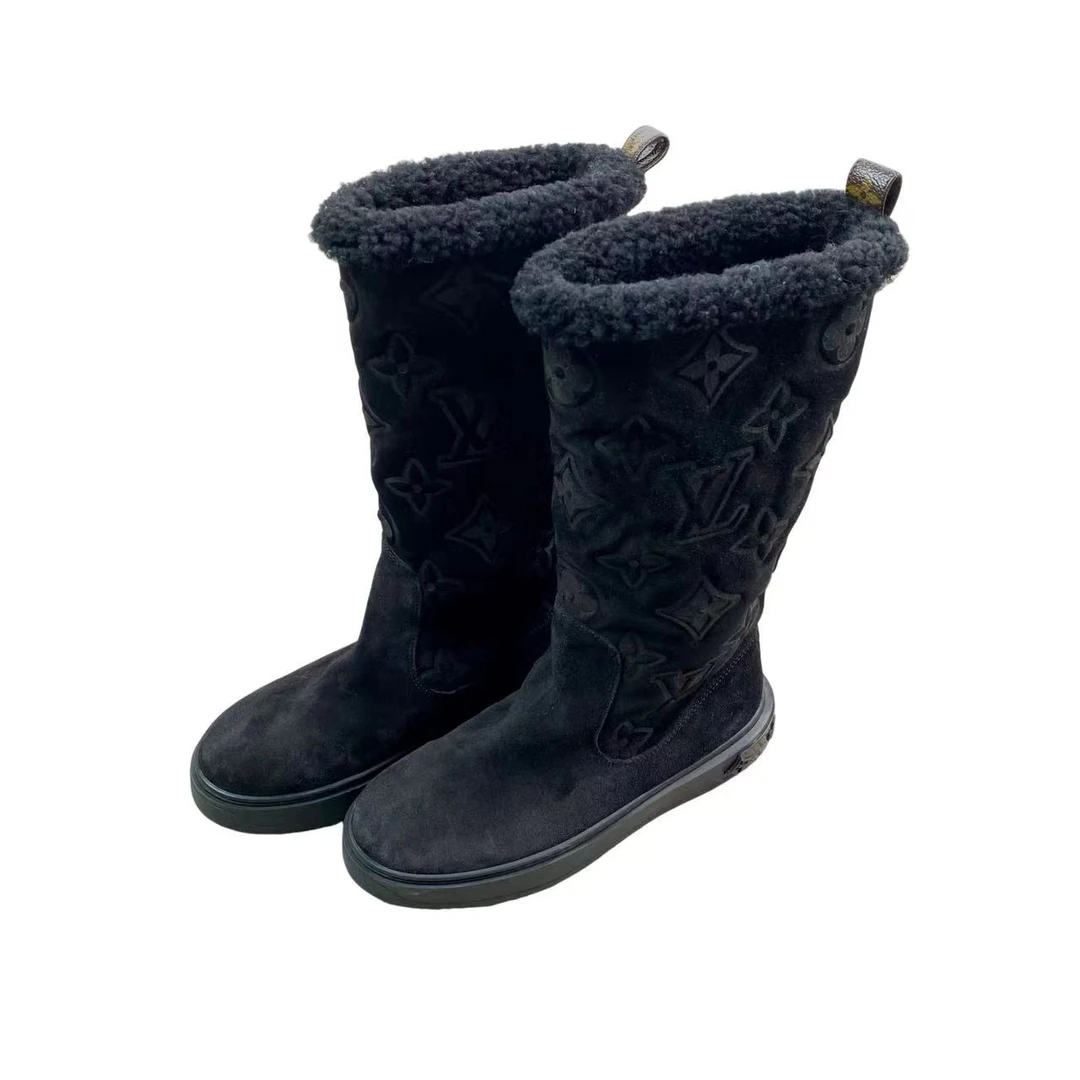 95新 LouisVuitton/路易威登 bb0971 黑色老花满印雪地靴37码