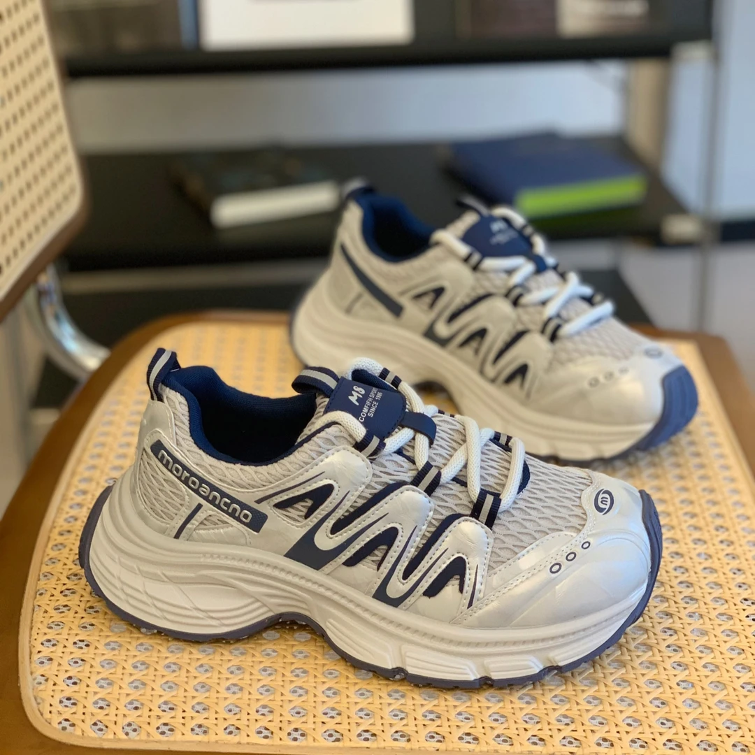 潮流拼色透气网面老爹鞋女厚底增高显脚小2025秋季休闲超火运动鞋