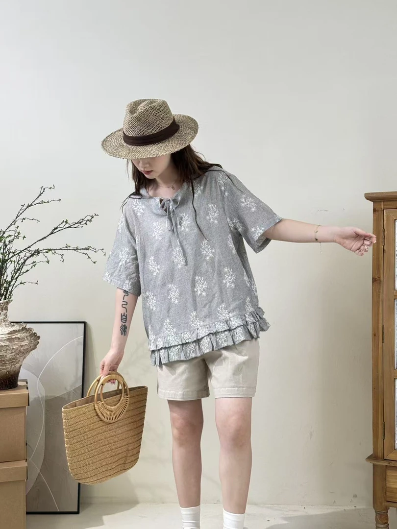 宽松型夏季复古上衣女士小衫日系棉麻系列