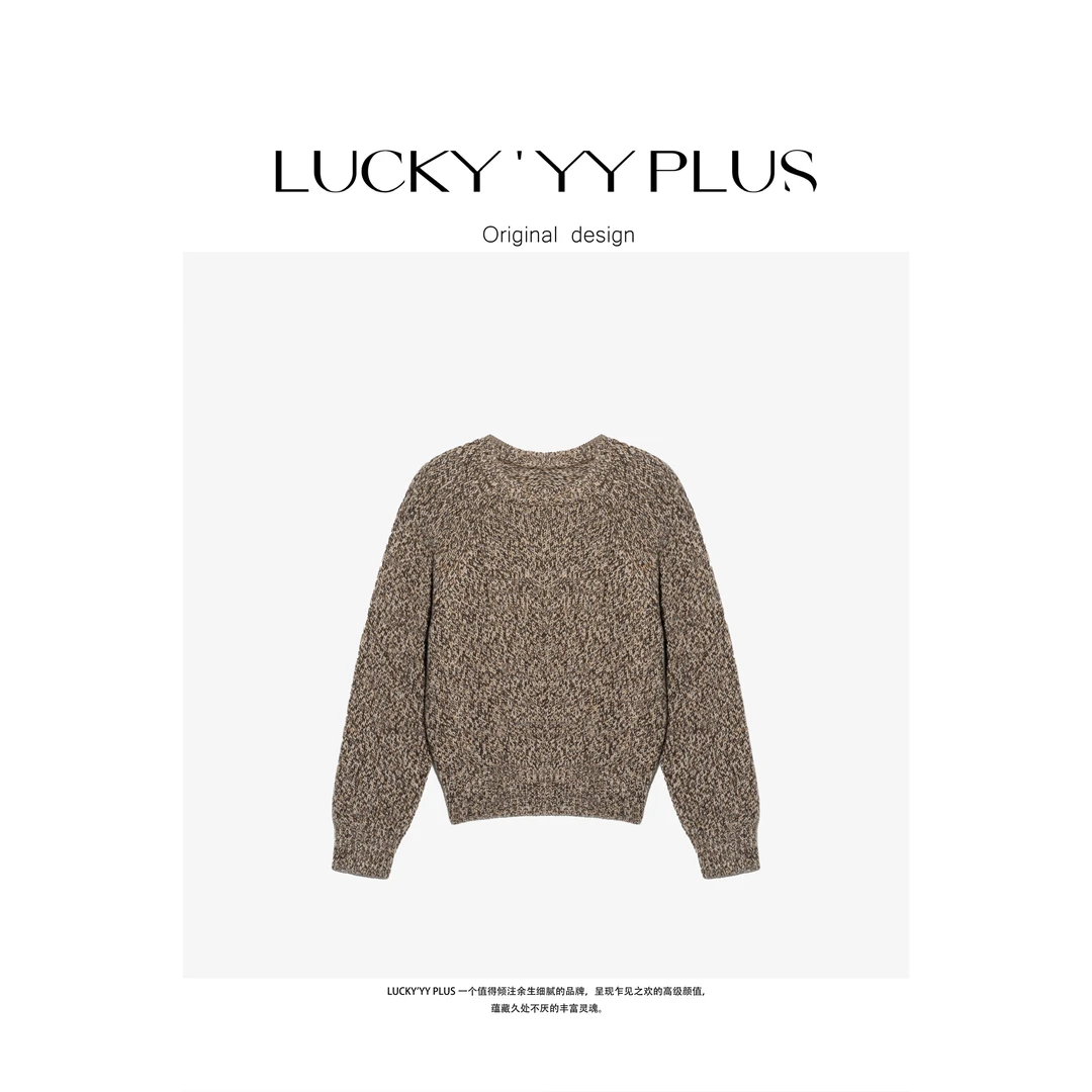 LUCKYYY高品定制举手粗针花纱满分绵羊毛套头毛衣 B1083
