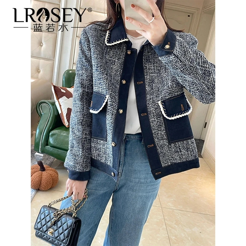 Lrosey/蓝若水大码春季复古翻领小香风外套显瘦时尚遮肉上衣1530