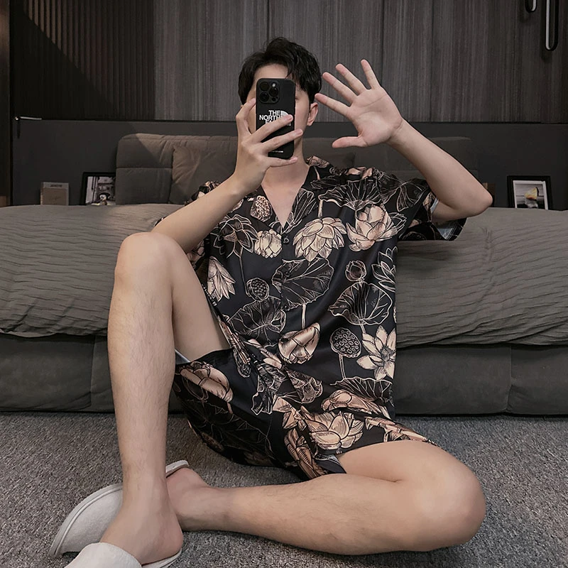 国风男士睡衣夏季2025新款冰丝薄款短袖短裤可外穿家居服轻奢套装