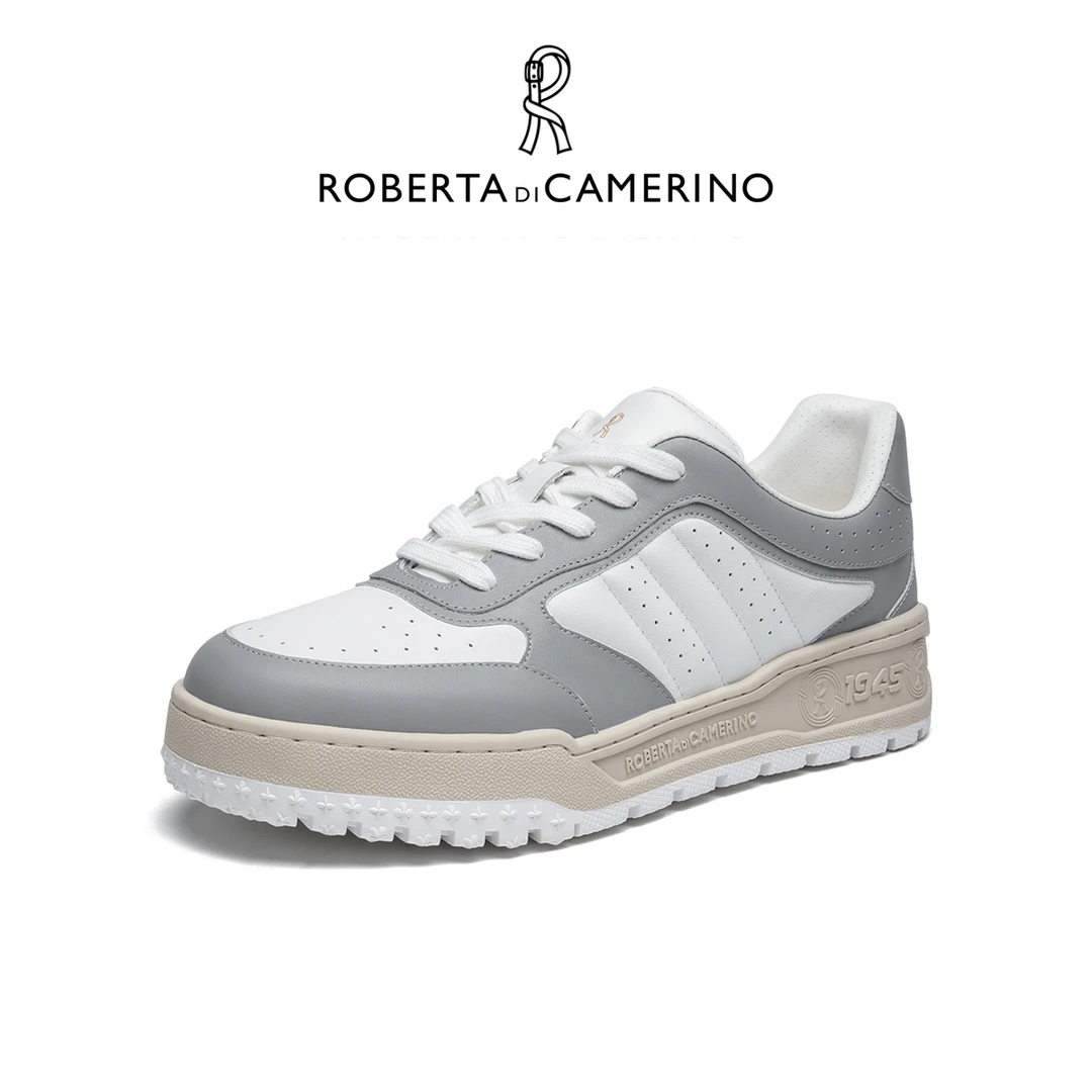 Roberta di Camerino诺贝达男士平跟休闲板鞋夏季小白鞋潮流系带
