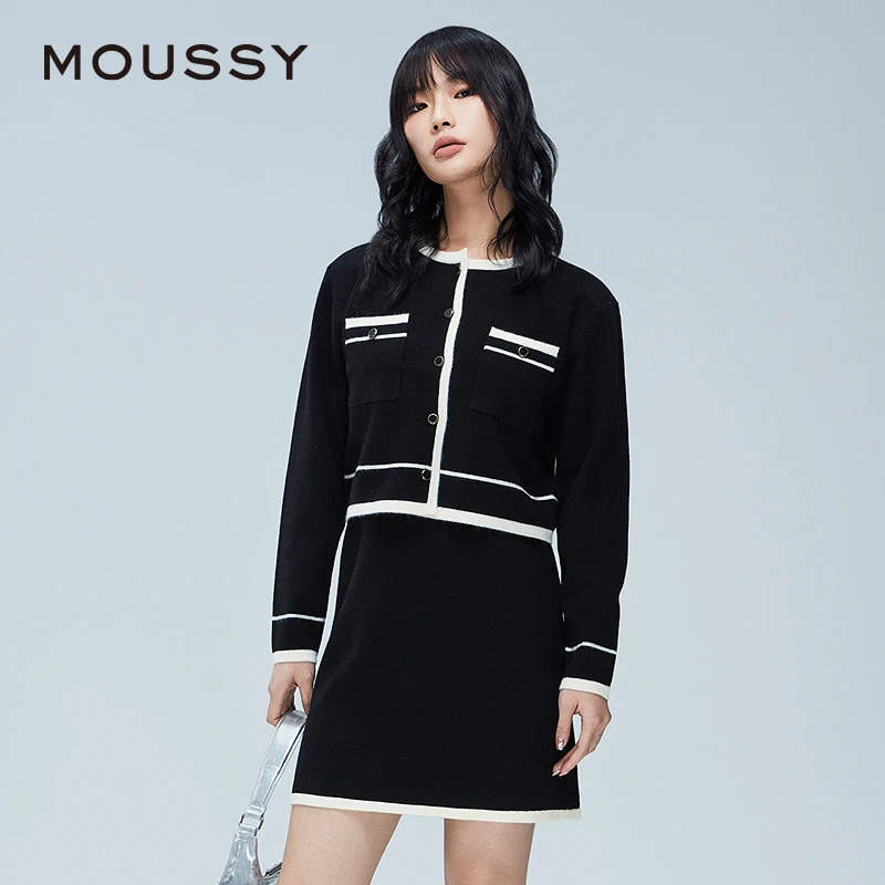 moussy 2025冬季富家千金小香风两件套连衣裙女028HAZ70-2281