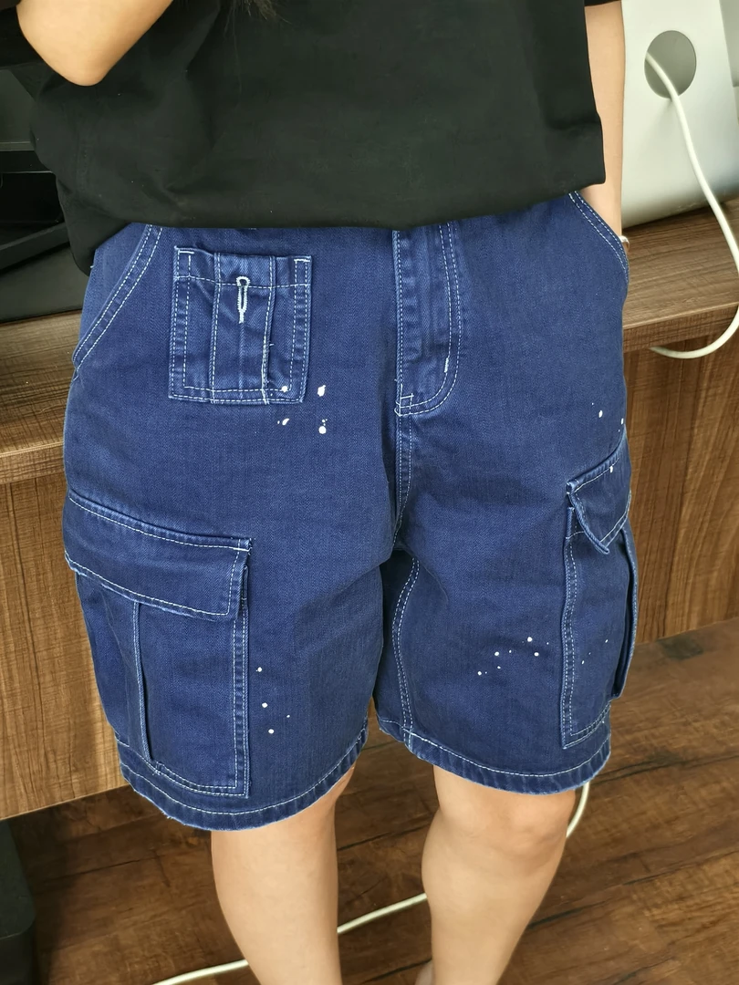 夏季重磅泼墨水洗工装硬挺面料短裤大口袋百搭短裤男ins潮牌痞帅