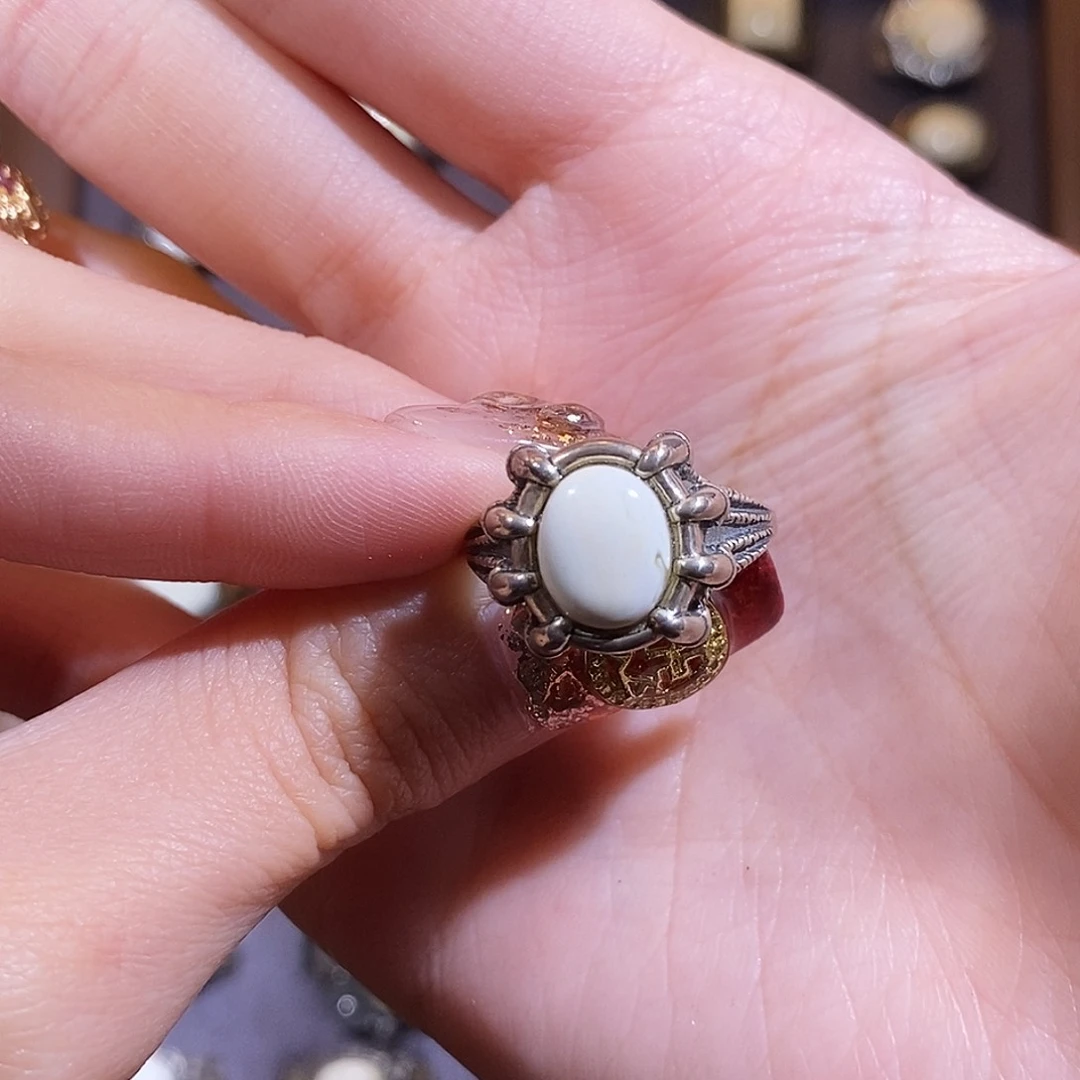 琥珀戒指银S925镶嵌m*啦戒指