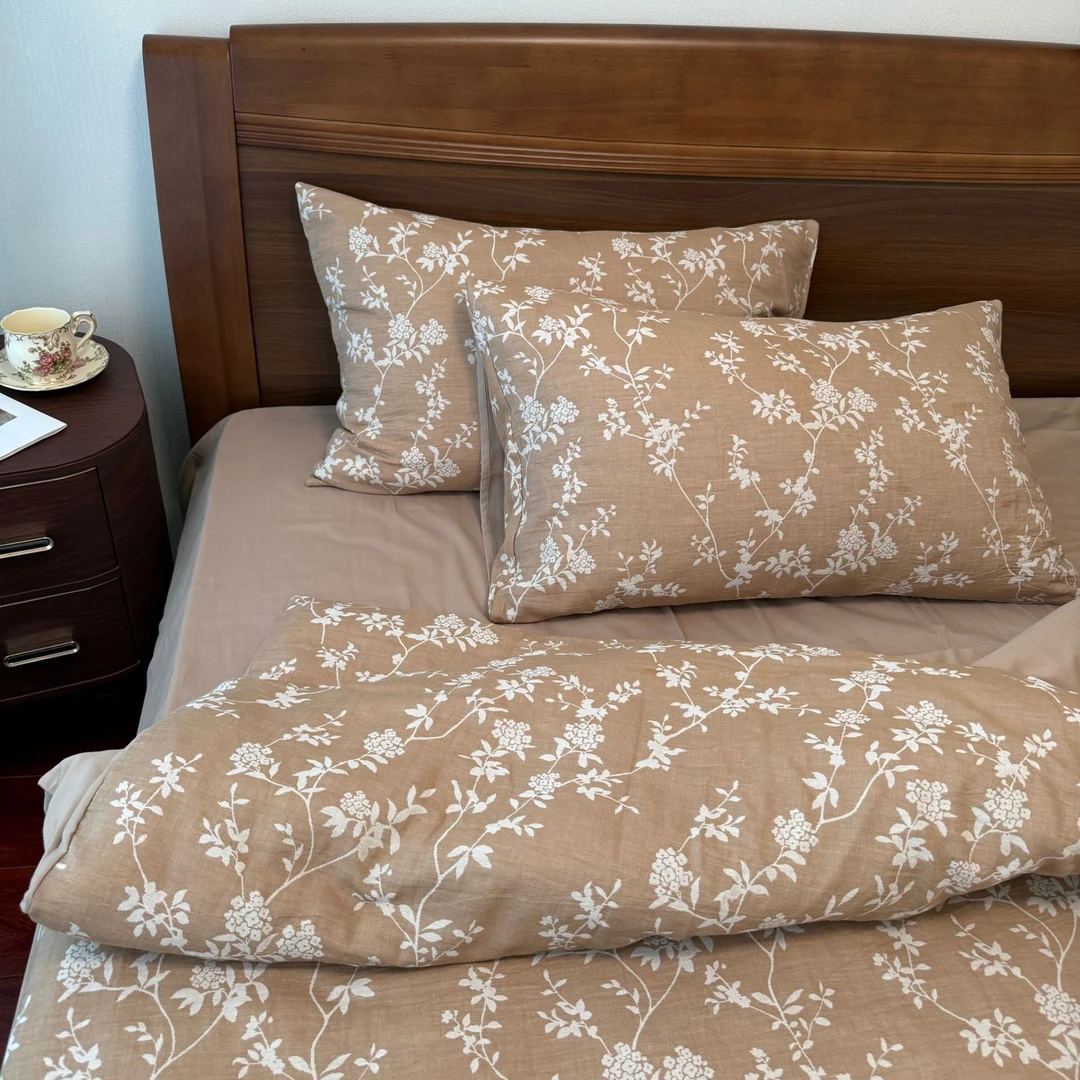 【云玺】床上用品超柔软纯棉双层纱色织提花B面加厚人字纹四件套