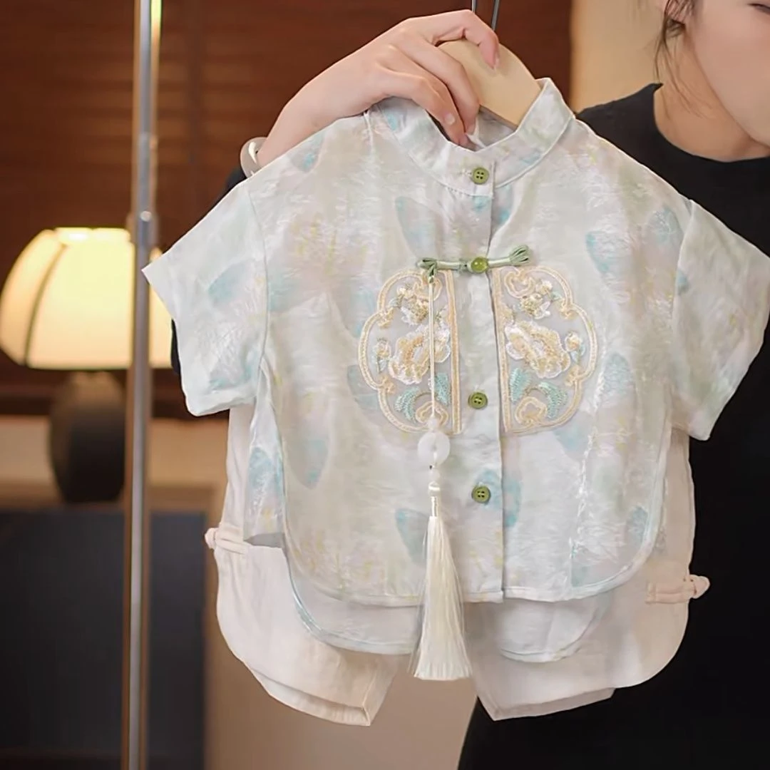 儿童夏季中国风套装2025男女童新款国潮洋气休闲古典舞女宝两件套