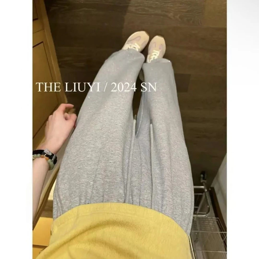 【LIUYI】钻钻裤~高腰直筒烫钻休闲裤43151