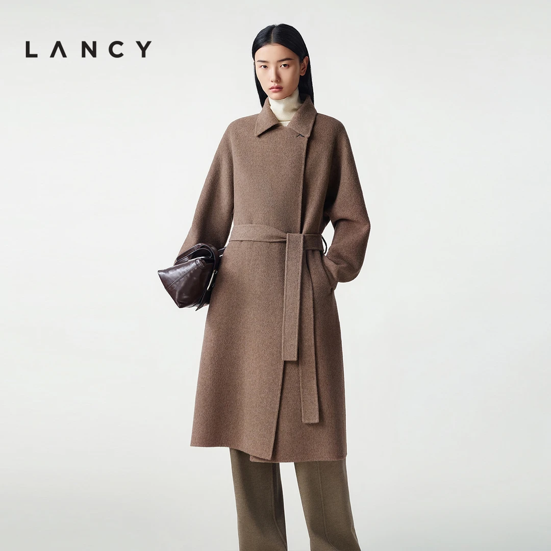 LANCY/朗姿【商场同款】2025冬季新款羊驼毛大衣毛呢中长款外套