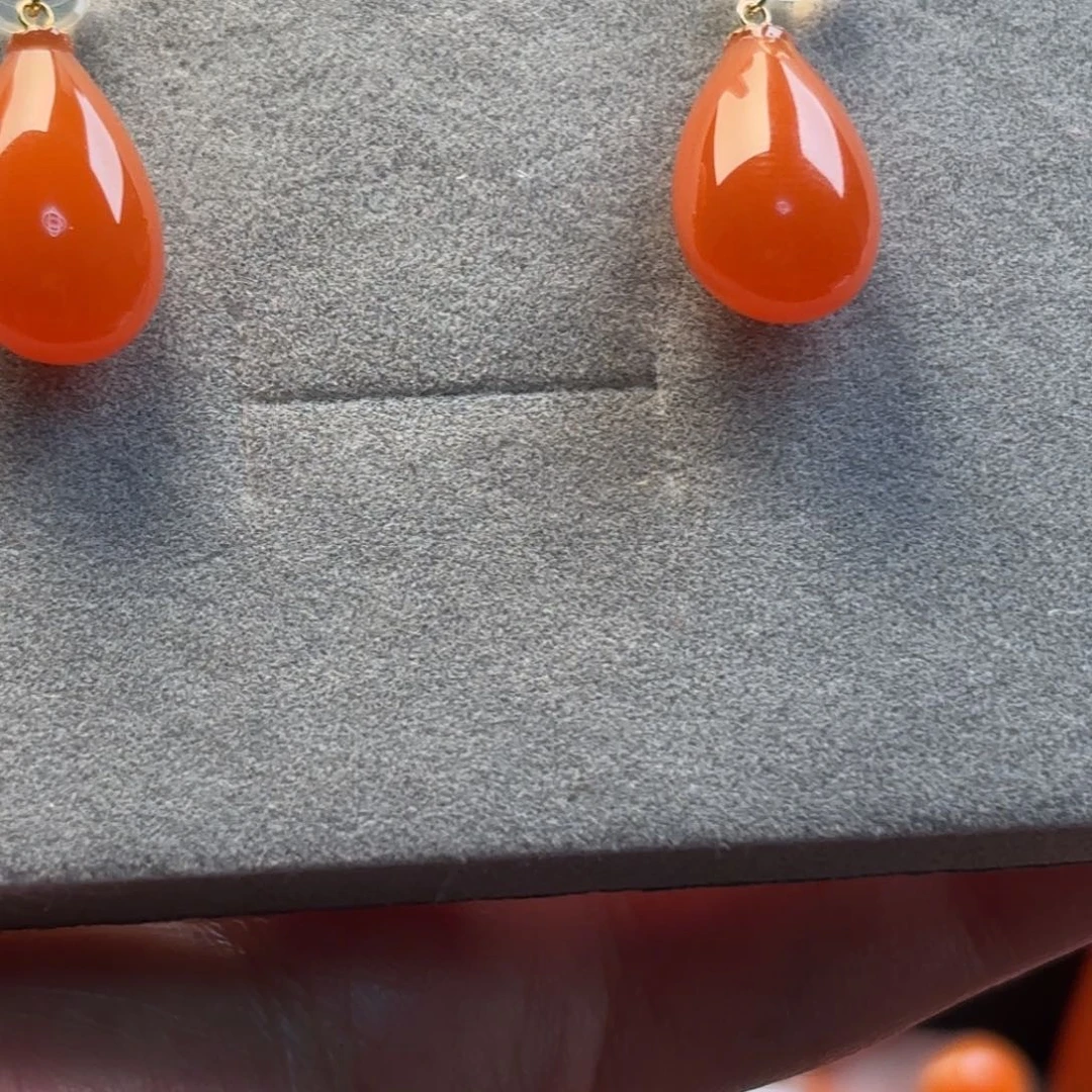 南红玛瑙18K金镶嵌耳饰四**串