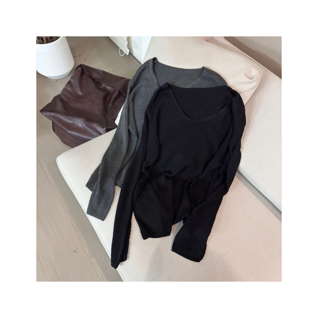 定制纱线V领慵懒小衫