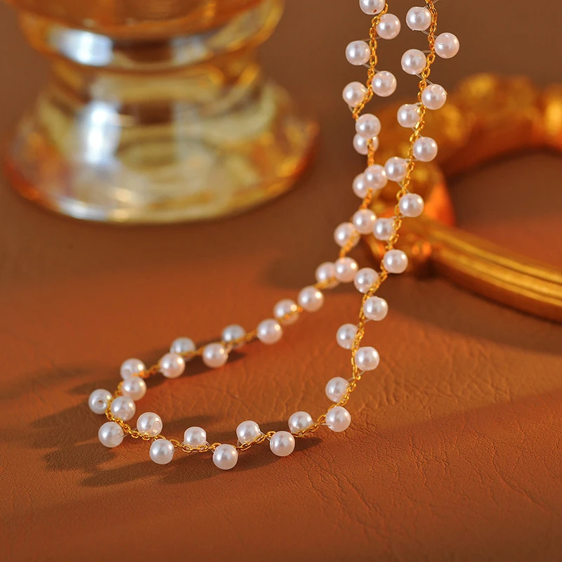 项链 法式贝粉珍珠满天星锁骨链气质时尚珍珠颈链