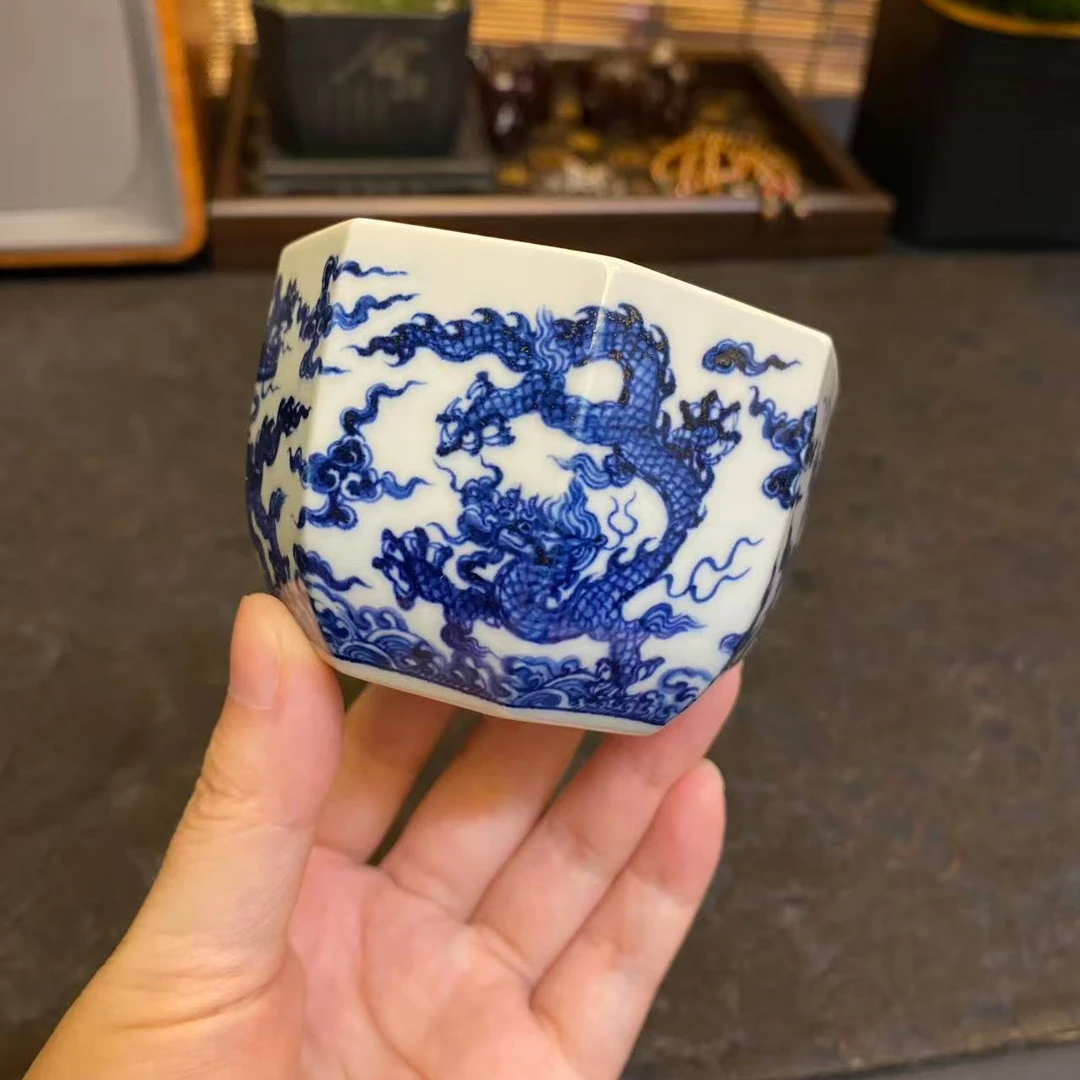 【四悦茶陶】仿明八方九龙纹主人杯 景德镇陶瓷手工手绘 容量120