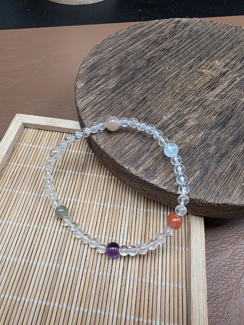 白水晶手串五色配珠卡约4.4mm多样性发其一