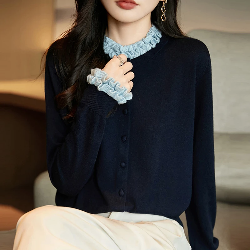 早秋时尚拼接针织开衫外套女2025新款春秋外搭洋气大码女装上衣