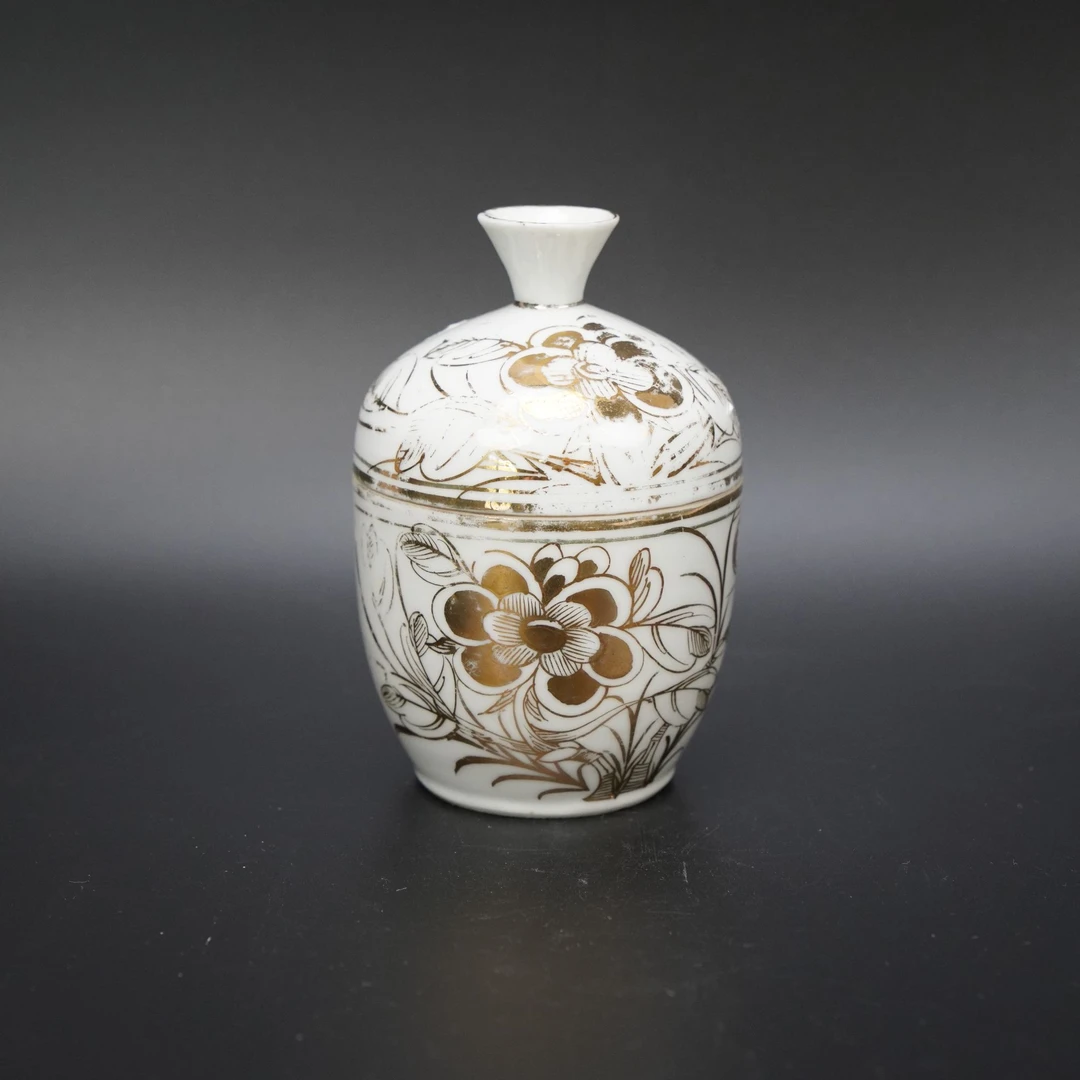 Lot.25070193民国描金花卉纹盖缸 H：约12