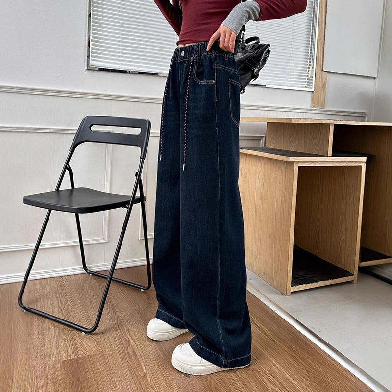 初高中学生秋装直筒牛仔裤休闲阔腿裤青少年女孩时尚大童春秋长裤