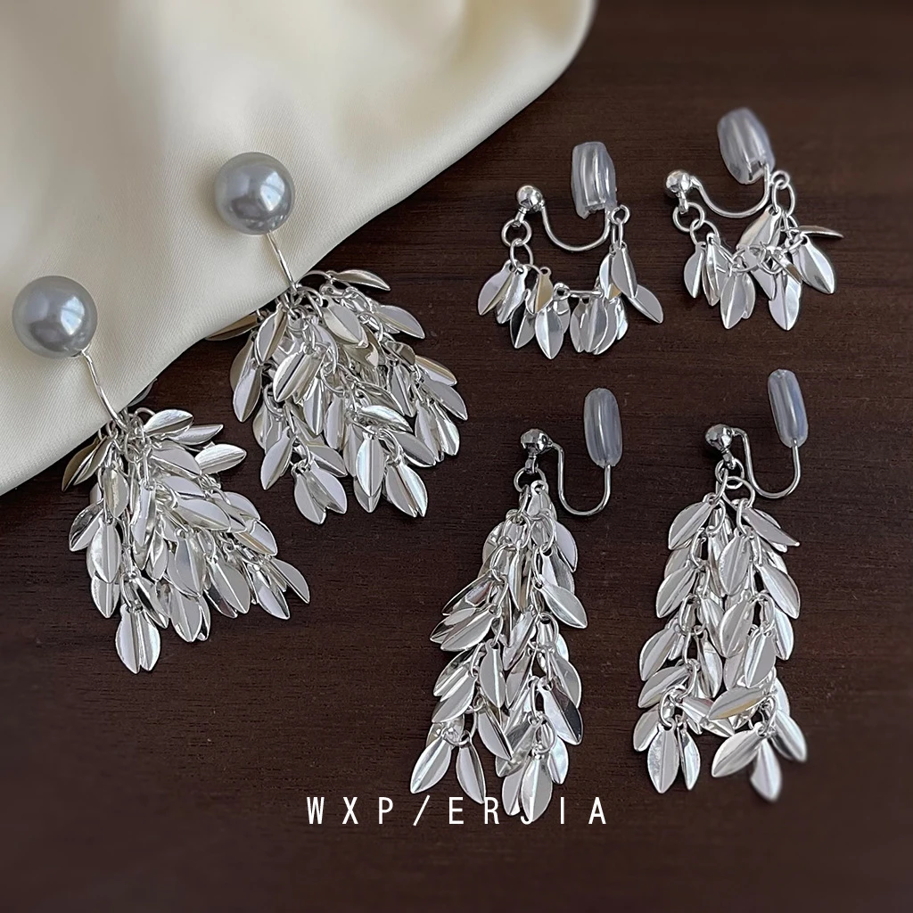 铜合金亚克力耳饰 手工简约原创设计小众耳夹长款法式轻奢耳饰