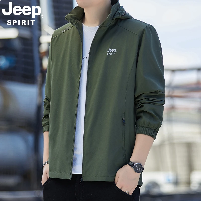 JEEP吉普夹克男士春秋款可拆卸帽外套百搭运动休闲冲锋宽松男上衣