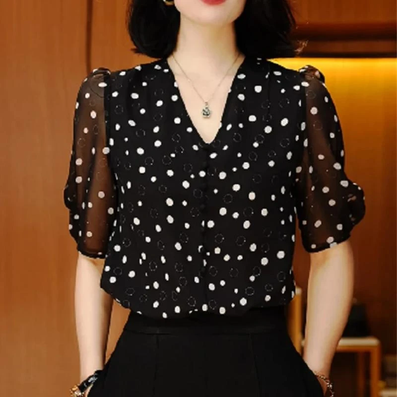 2025夏季新款雪纺衫碎花气质小衫洋气衬衣时尚百搭衬衫法式W384