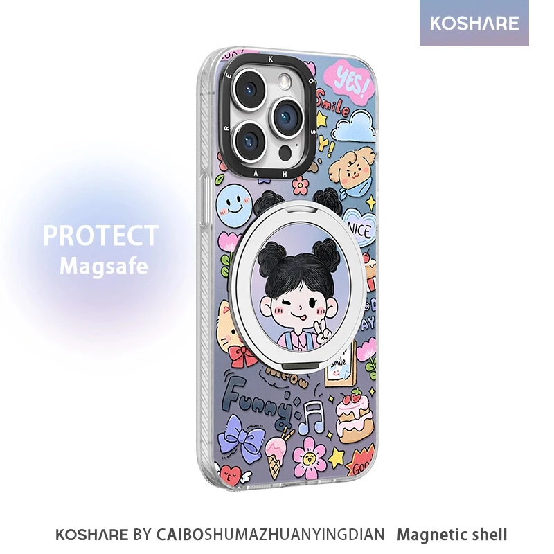 搞怪女孩适用苹果vivo华为oppo小米iPhone16元气壳360支架手机壳