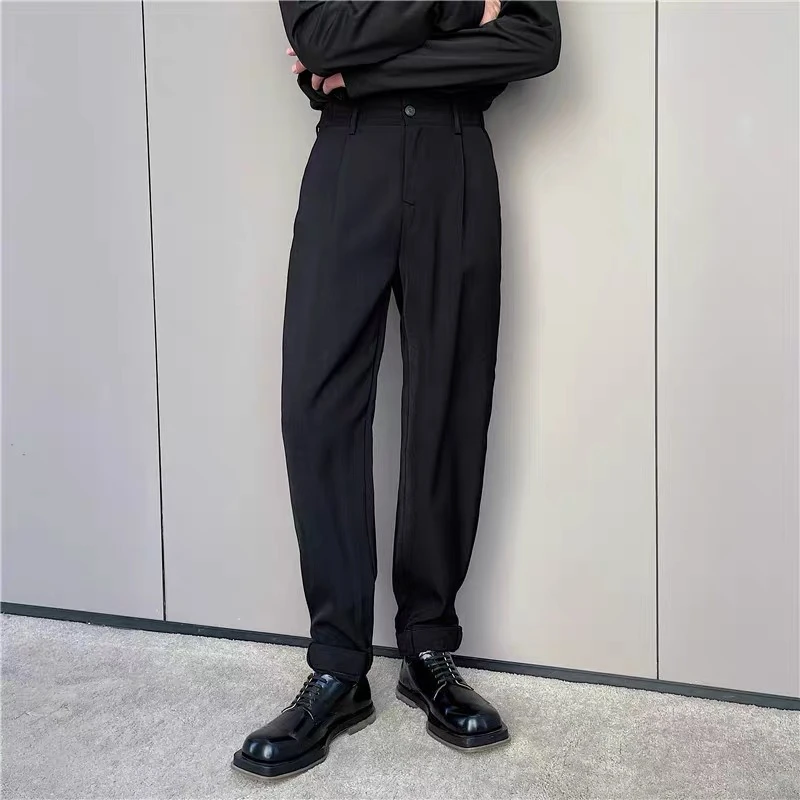 F93纯色九分西装裤两侧松紧腰简约百搭休闲裤