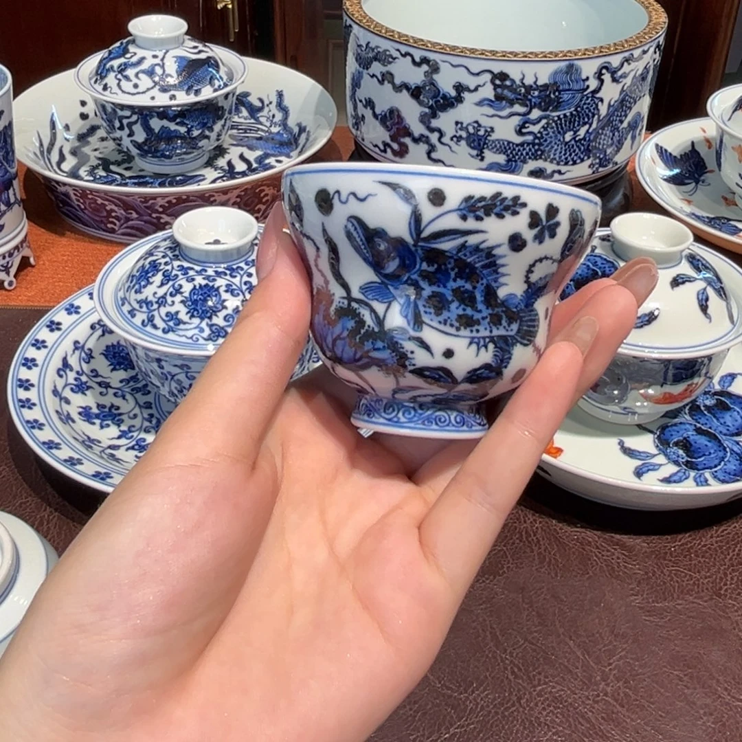 青花雯华堂手绘杯杯
