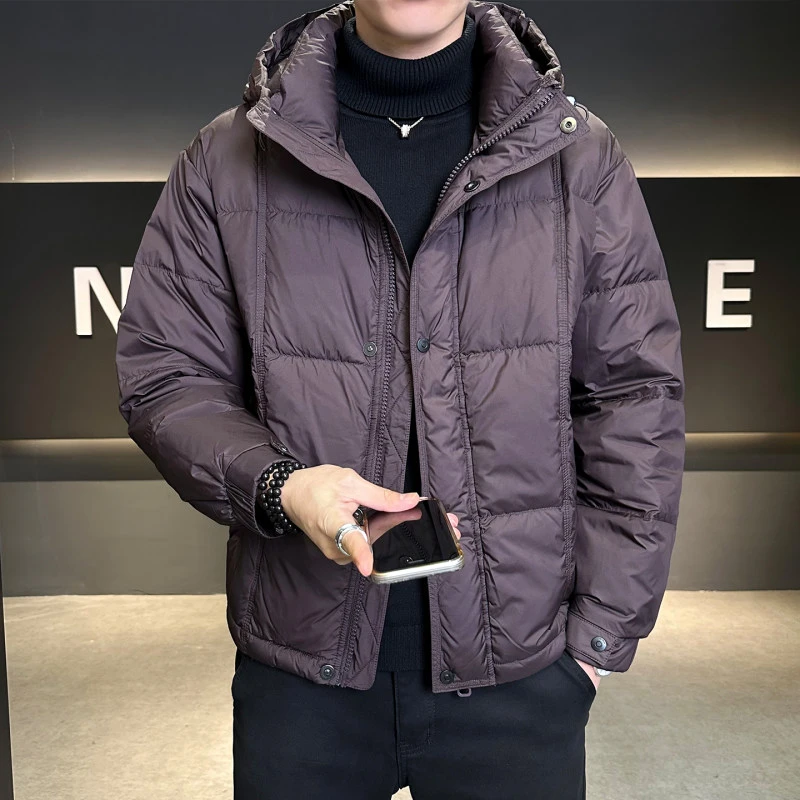 羽绒服秋冬男士短款冬季新款连帽白鸭绒男装加厚防寒保暖外套