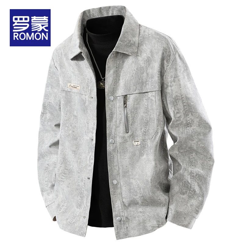 罗蒙男士秋季美式工装夹克百搭宽松潮流翻领上衣男装长袖外套男款