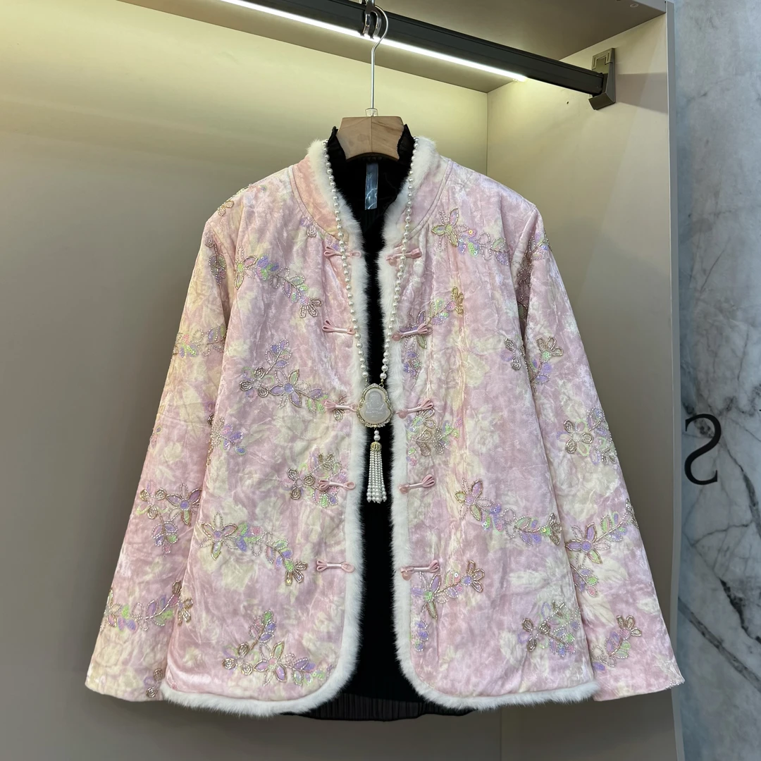 2025秋冬洋气新中式优雅时尚加厚气质盘扣提花欧货百搭外套6019