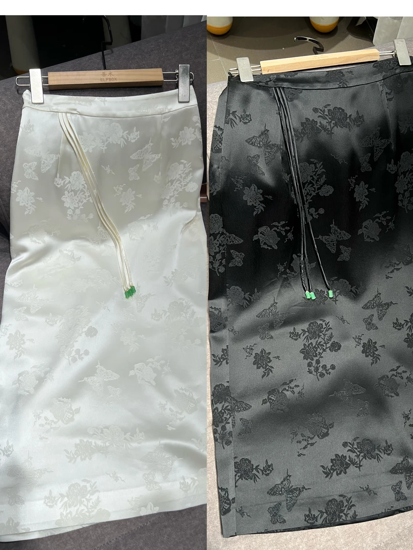 《ELFBOX》时尚气质新中式中国风提花日常重工醋酸高腰半裙5003