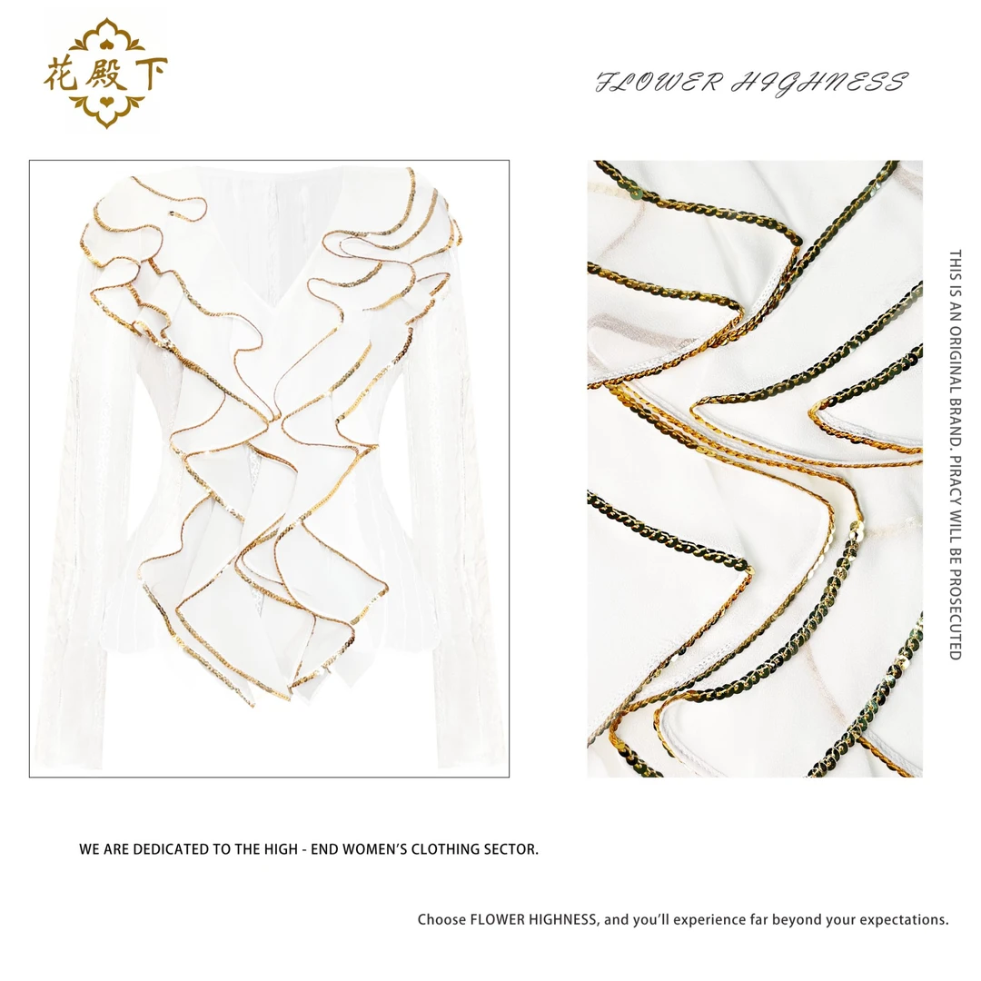 【25S浮金摩登】重工刺绣轻奢法式亮片显瘦气质名媛上衣2412005