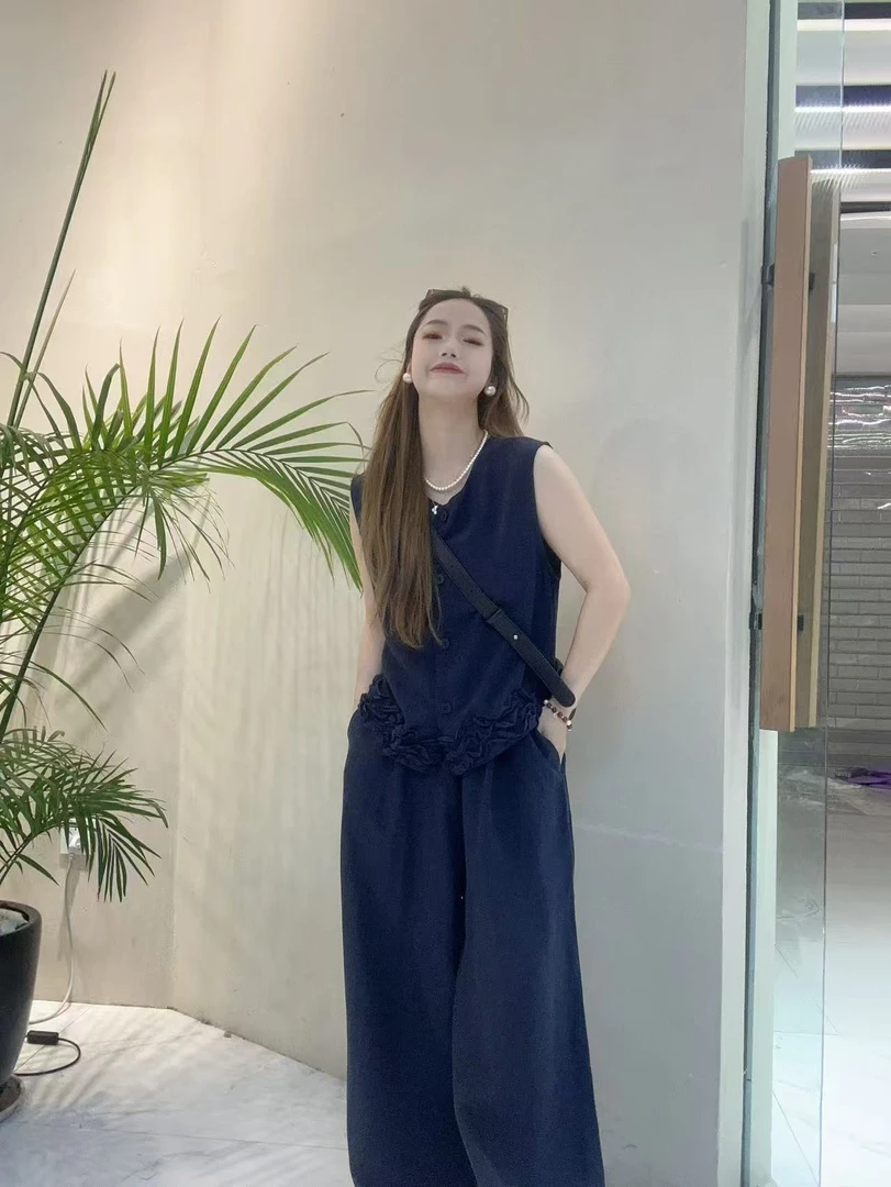 天丝麻套装 花苞马甲➕阔腿裤【喜田】25722