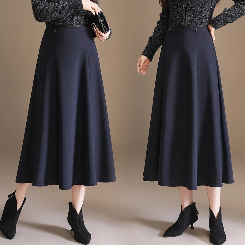 高腰半身裙韩版女式高腰中长伞裙A字中长款中长裙显瘦气质时尚