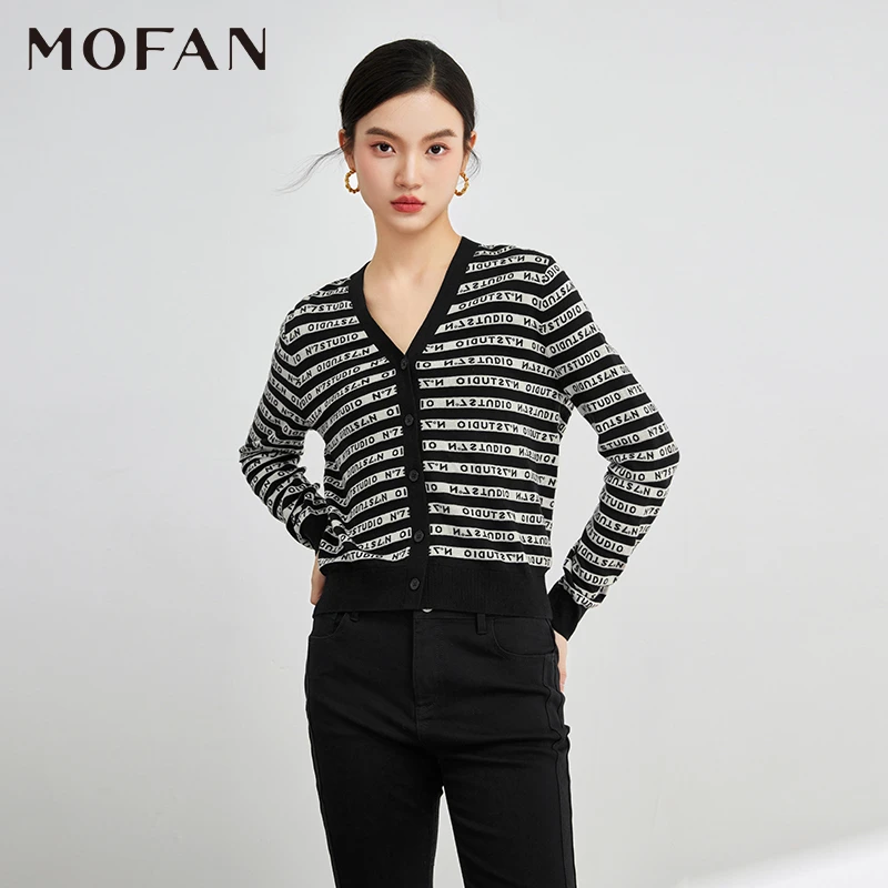 【小云总专属】MOFAN摩凡秋新款黑色条纹毛针织衫MAE353231