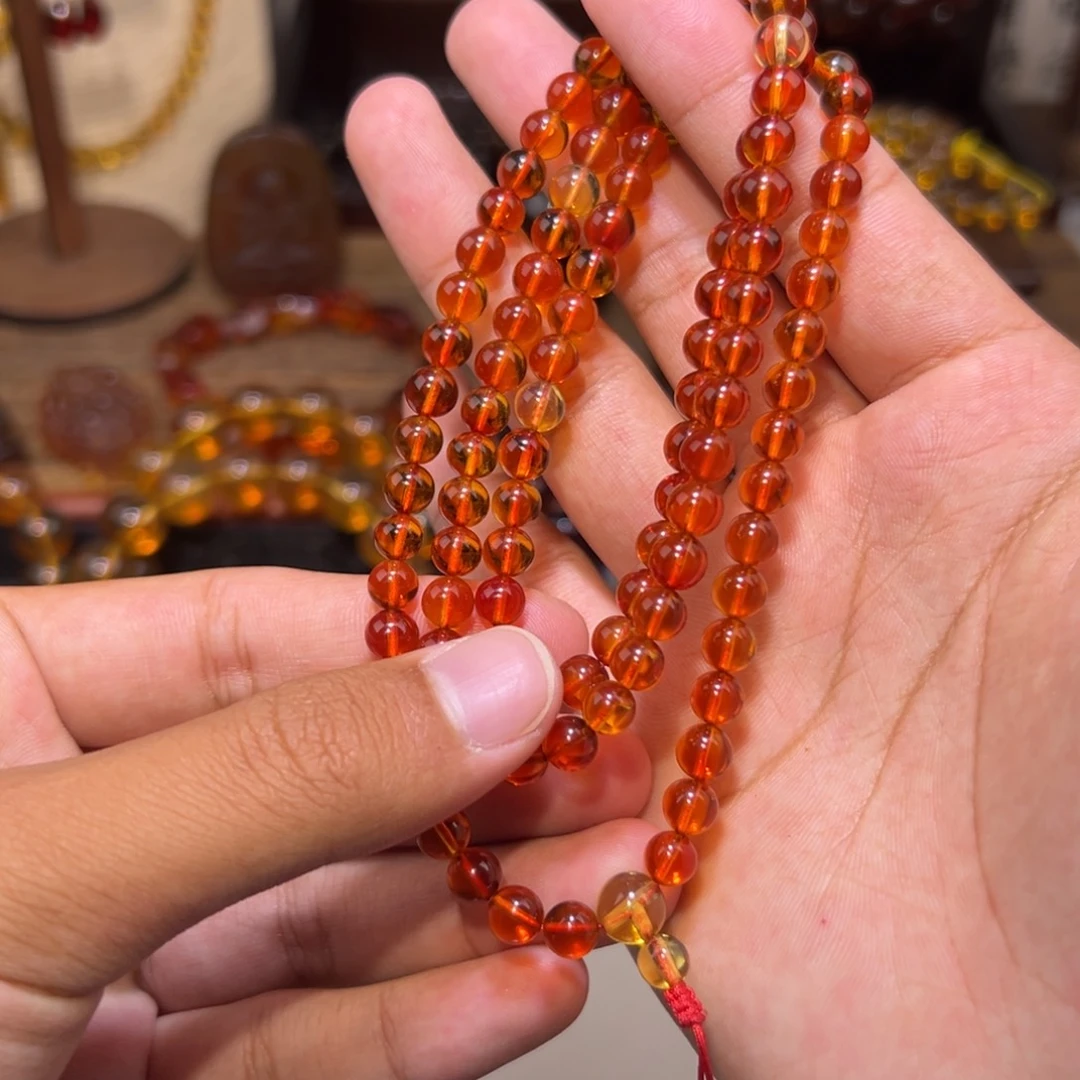 琥珀未镶嵌颈饰6mm血珀108