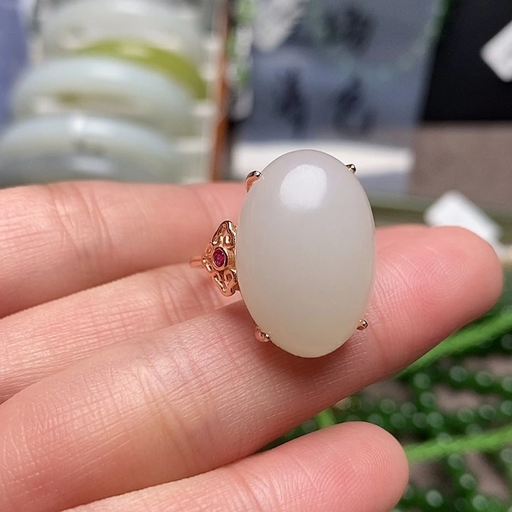 和田玉银S925镶嵌戒指