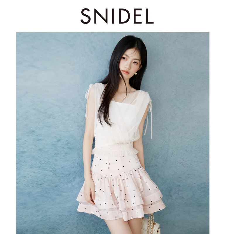 SNIDEL2025夏季新品日系甜美无袖薄纱女士衬衫SWCT254052