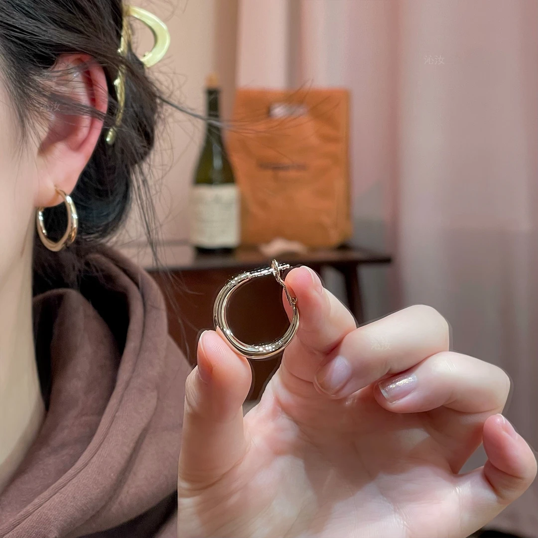 【沁汝饰品】FQ829浅咔金色质感耳圈气质百搭高级耳环
