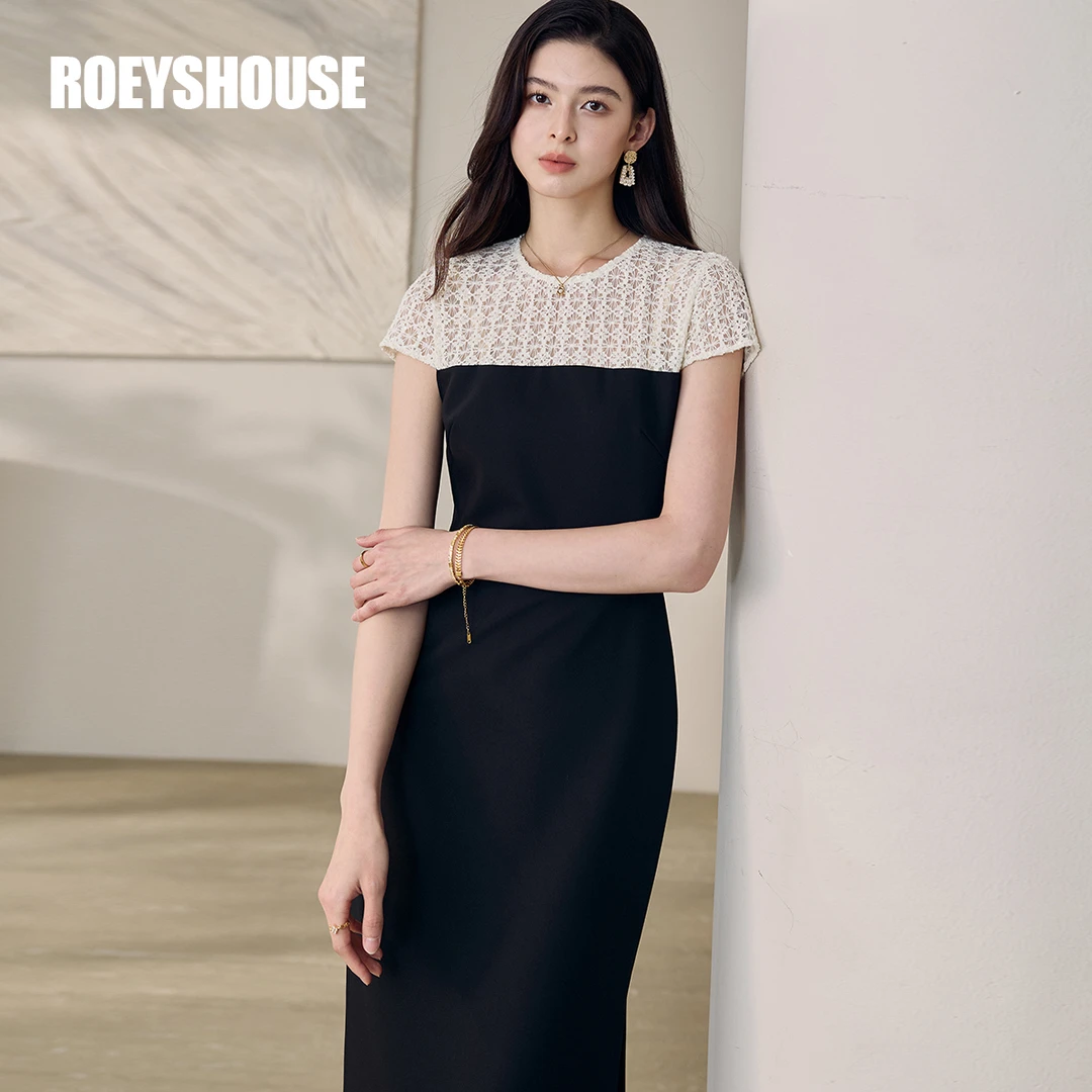 【RH】罗衣高级绣花拼接连衣裙女2025夏季新款气质修身中长裙12142