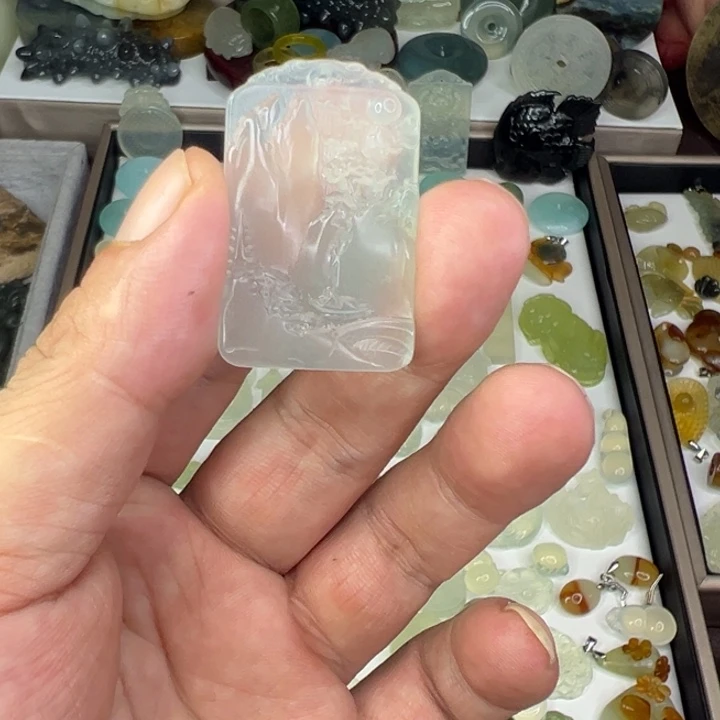 国***强岫玉未镶嵌颈饰精品岫玉白冰高货山水