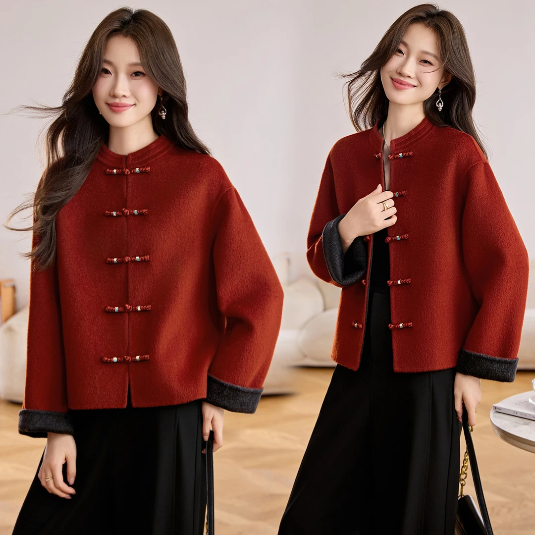 中式短款双面羊毛大衣女时尚2025新款秋冬超好看洋气减龄毛呢外套