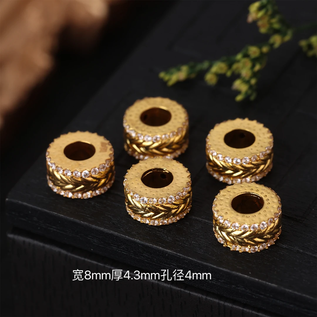 【来福工厂】18k金豪镶爆闪大号麦穗羽毛隔珠卡环隔片DIY配饰