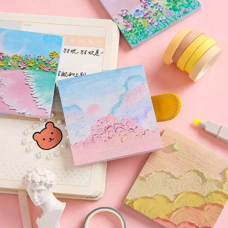 创意油画加厚便签纸高颜值留言备忘手帐记事本标记便利贴