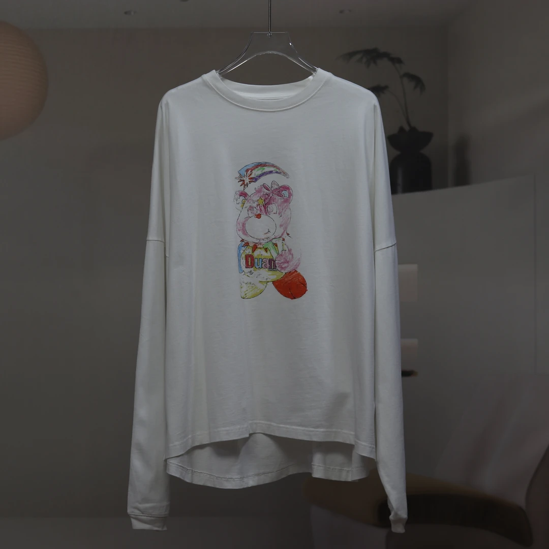 【8723】高品质原创设计白色时尚百搭卡通长袖上衣秦