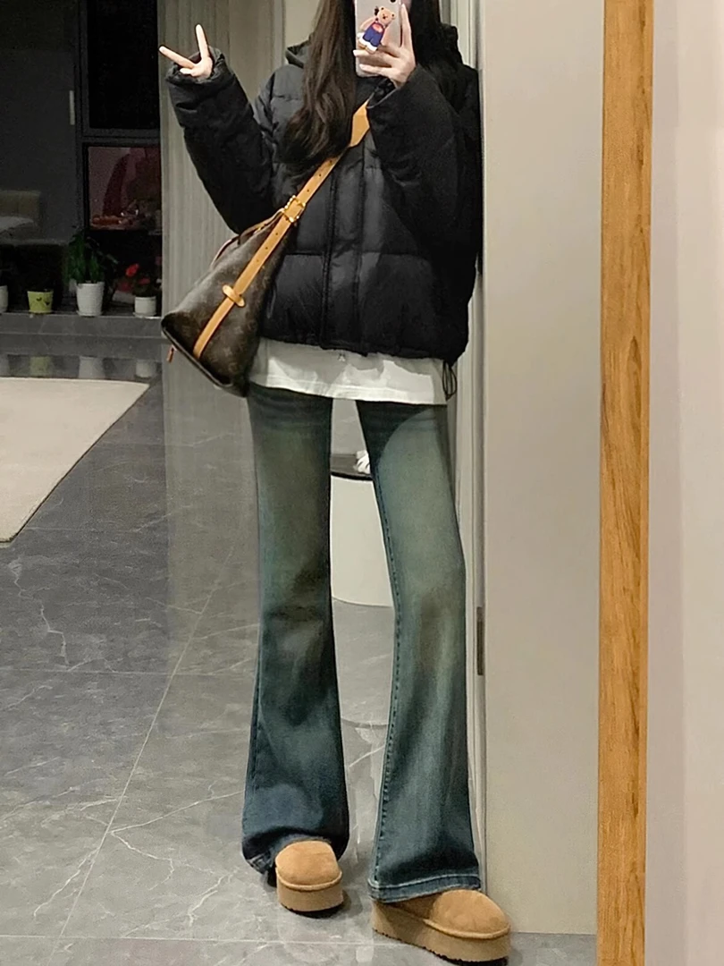 高弹高腰2025立秋爆款高腰显瘦百搭梨型身材胖MM水洗软牛仔喇叭裤