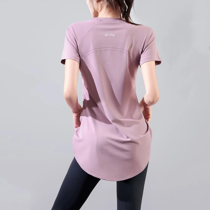 遮屁股显瘦瑜伽服上衣 大码微胖遮尴尬线显瘦运动T恤女速干健身