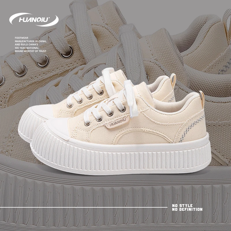 环球帆布鞋女冬季薄款2025新款爆款百搭女鞋学生透气厚底增高板鞋