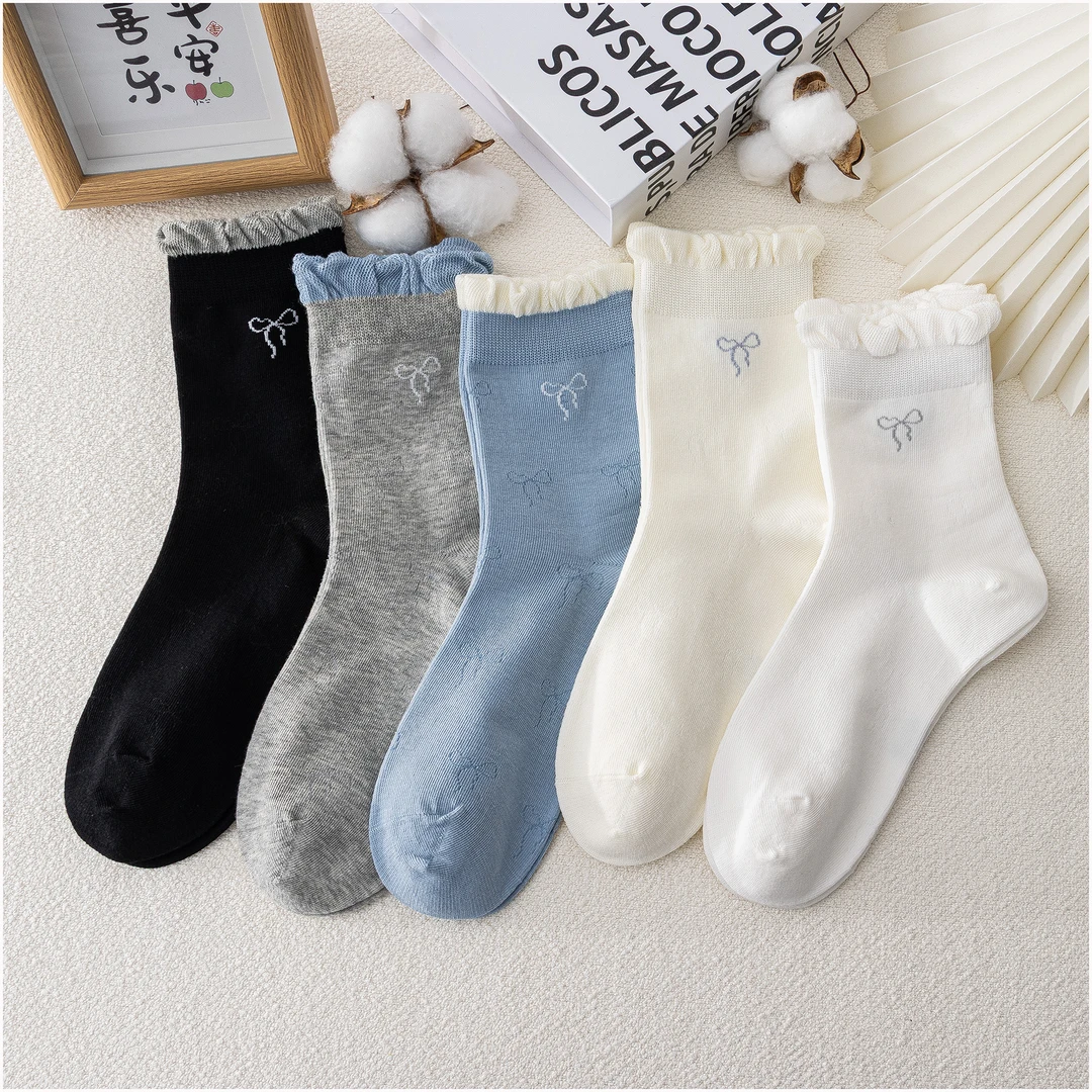 花边袜子女长筒袜吸汗透气森系女学院风中筒春季秋季公主风纯色